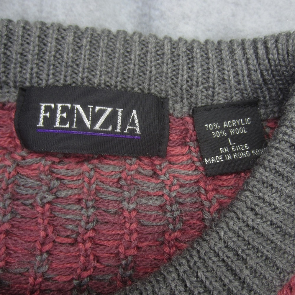 Vtg FENZIA Sweater Mens Large Geometric Wool Blend Long Sleeve Knit Grandpa - Picture 7 of 13